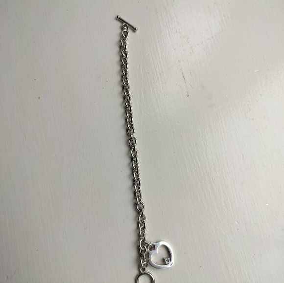 7" Sterling Silver Toggle Bracelet W/Heart Chaped Charm Women's - Picture 4 of 8